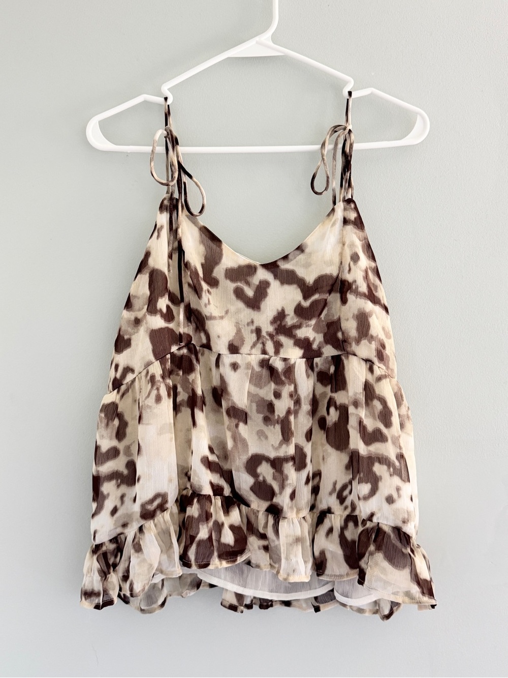 Old Navy Brown and Cream Tie-Shoulder Ruffle Cami